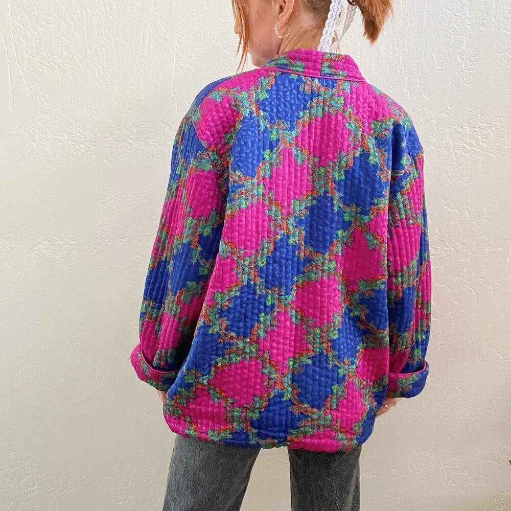 Vintage Style Quilted Blue Pink Paisley Button Up Jacket - Picture 4 of 7